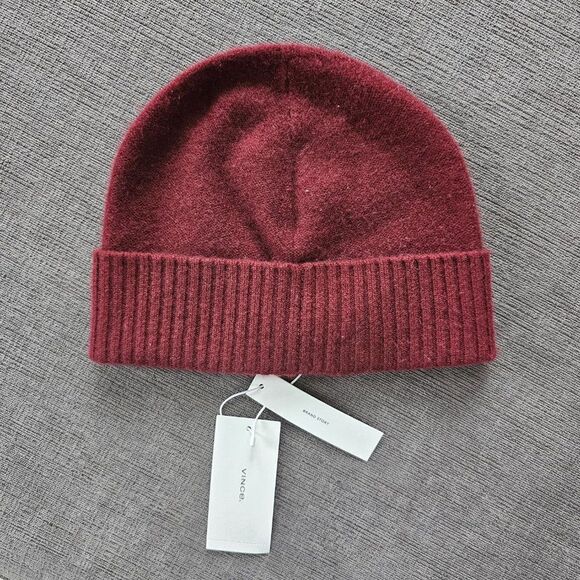Vince Women\'s Red Pure Cashmere Reverse Jersey Cuffed Hat Size OS main image 15